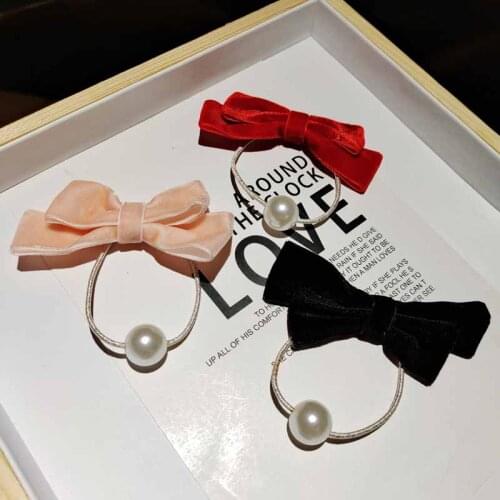 New Year Red Rubber Band Flannel Pearl Bow Hair Tie Double Ponytail Hair Accessories