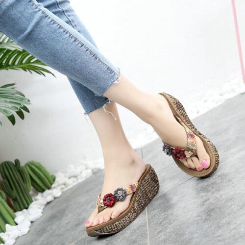 Flip Flops Women Slipper Summer Rainbow Thick Platform Wedges Sandals Beach Casual Muffin Slope Shoes Chinelo Feminino Flip Flop