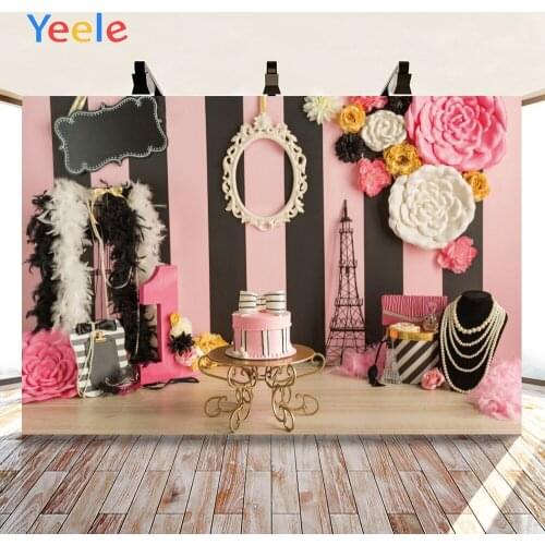 Yeele Baby Birthday Party Jewelry Feather Pink Cake Vinyl Background Backdrop Photophone Photo Studio for Decor Customized Size