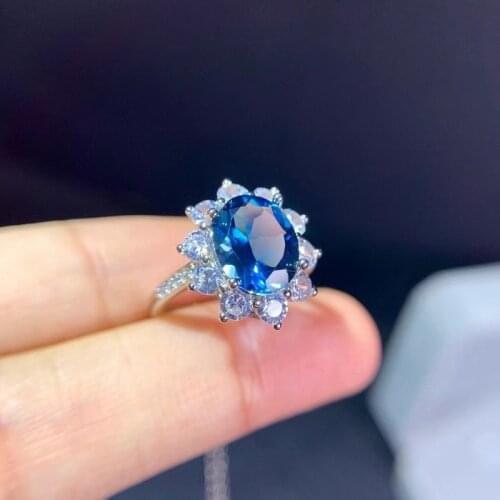 Jewelry VVS Grade London Blue Topaz Ring for Party 8mm*10mm Natural Topaz Ring Simple 925 Silver Topaz Ring