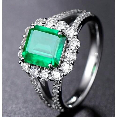 Gemstones green crystal Emerald RingS for women white gold color zircon diamonds wedding luxury party jewelry bijoux bague gifts