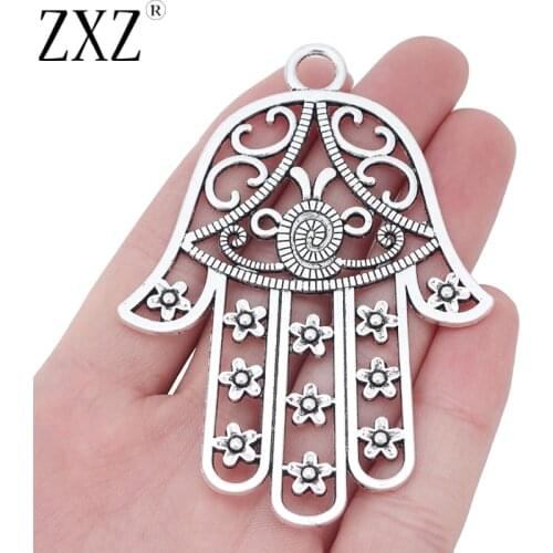 ZXZ 2pcs Tibetan Silver Large Hamsa Hand Charms Pendants for Necklace Jewelry Making Findings 85x62mm
