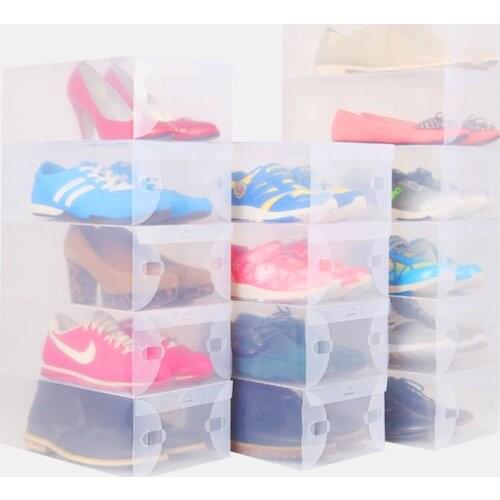 10 Pcs Good Quality Shoes Storage Boxes Transparent Makeup Organizer Clear Plastic Foldable Case box Holder Home Useful Tools