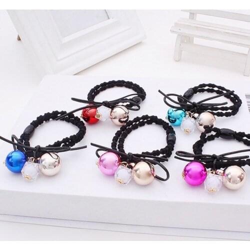 20PCS/lot black boutique elastic hair band colorful pearls crystal bowknot elastic hair bands wholesale
