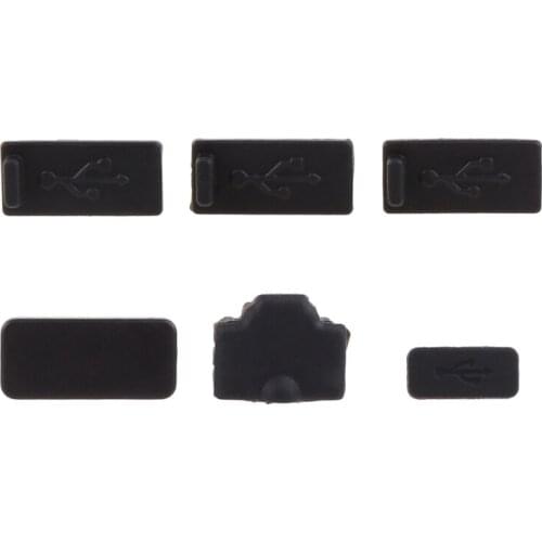 6pcs Black Silicone Dust Plugs Set USB HDM Interface Anti-dust Cover Dustproof Plug for PS5 Game Console Accessories Parts
