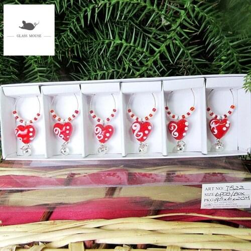 6pcs /set wedding Party Wine Glass Ring Table Decoration red Heart shape design Wine Glass Charms Pendants Decoration Supplies