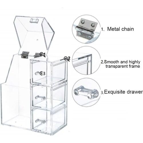 896A Makeup Brush Holder with Dustproof Lid Drawer Free Pearl Acrylic Clear Organizer