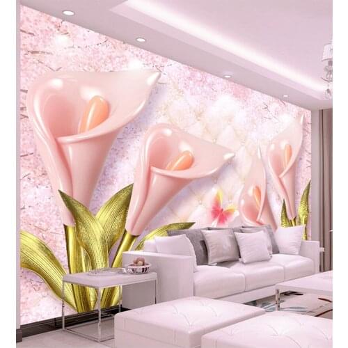 8D pink Calla relief soft jewelry background 3d Wall Mural for sofa background 3d wall photo murals Wall paper 3d Wall sticker