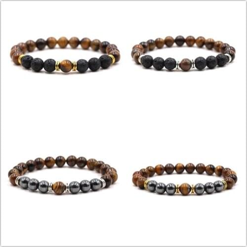 Tigers Eye Stone Strand Bracelet Hematite Beads Lava Stone Bracelets Buddha Yoga Strench Women Men Jewelry