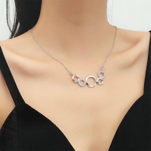 Creative Big Small Hollow Out Round Pendant Necklace Exquisite Crystal Zircon Silver Color Clavicle Chain Elegant Party Jewelry