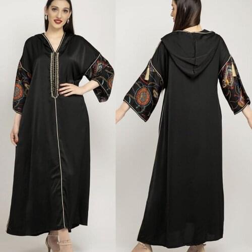 Black Retro Pattern Hijab Women Dress Muslim Long Dress Islamic Wear Abaya Hijab Comfortable Elegant Turkish Production Muslim