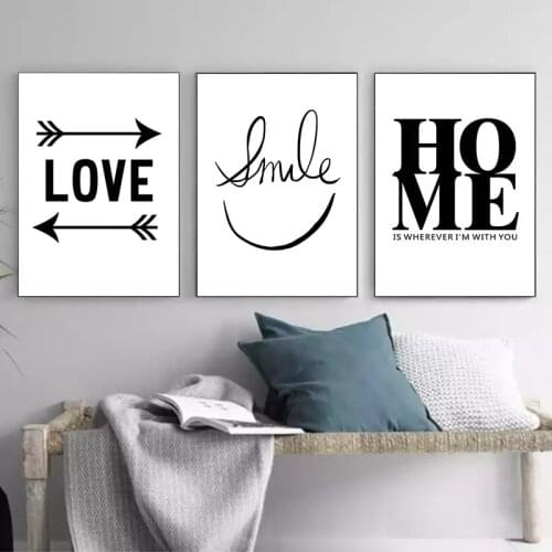 Black and White Home Wall Art Love Love Smile Posters and Prints Nordic Style Minimalist Canvas Painting For Living Room Decor