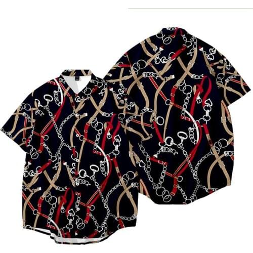 Hawaiian Shirt Men Hip Hop Streetwear Art Chain Printing Shirts Camisa Masculina Short Sleeve For Men Holiday Beach Shirts