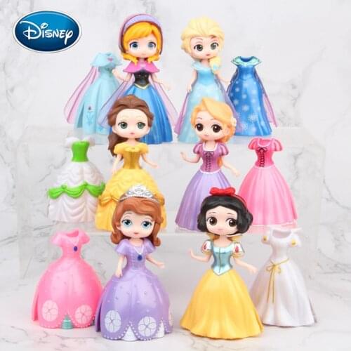 Disney Toy Doll 6pcs Princess Clothes Sophia/Anna/Aisha/Belle/Rapunzel/Snow White Princess Hand Doll Girls House Decoration 10cm
