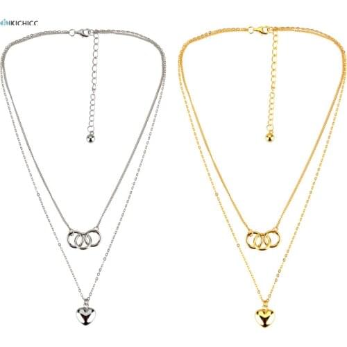 Kikichicc 100% 925 Sterling Silver Three Circle Pendant Heart Choker Necklace Double Chains Rock Punk Party Jewelry For Women