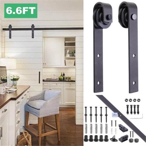 6.6FT Barn Sliding Wood Door Hardware Set High Carbon Steel Slide Rail Antique Track System Top Mount Hanger Track Rail Hardware