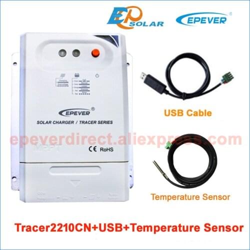 MPPT Tracer2210CN 20A 12V 24V battery charger Solar Controller Solar 20amps regulator USB PC communication cable+temp sensor