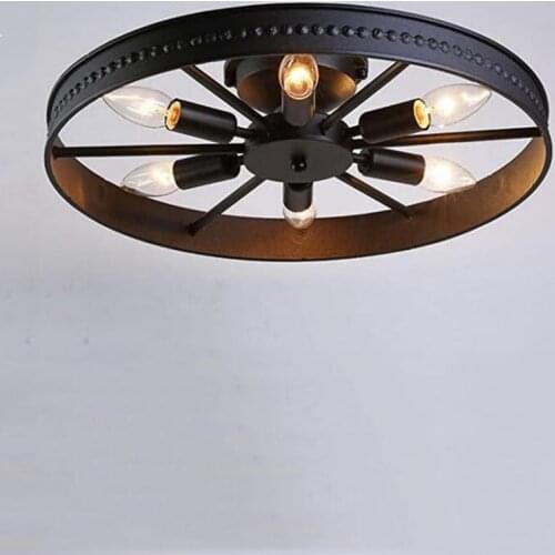 American Retro Industrial Light Design Round Iron Ceiling Lamp Bedroom Dining Room Study E14 Ceiling Light Living Room Lighting