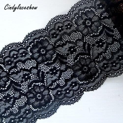 Cindylaceshow 3 yard/lot 11cm width Black Springy Lace Fabric Trim Ribbon Garment Accessories For wedding Decoration DIY LA150