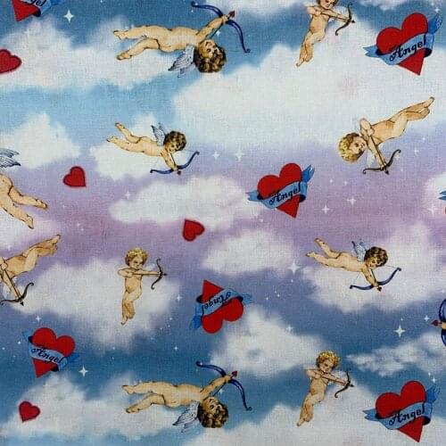 Cartoon Angel Cupid Arrow Love Heart Print 100% Cotton Fabric for Girl Clothes Hometextile Cushion Cover Curtain DIY