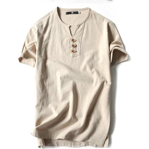 Men T Shirt Summer Men Cotton Tshirts Casual Short Sleeve Chinese Style Vintage V Neck Tees Plus Size Oversize Black White Tops