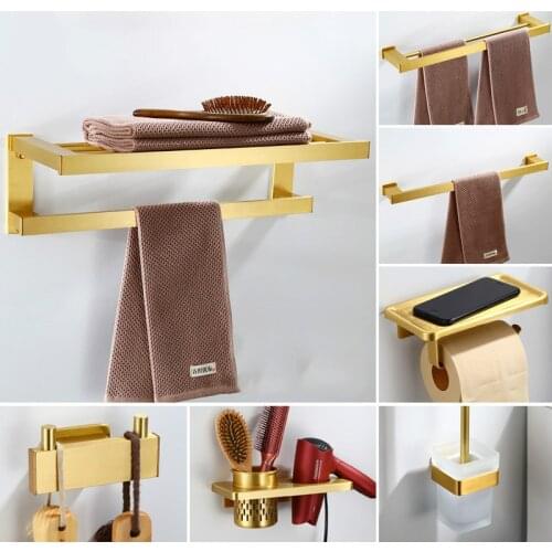 Bathroom Accessories Set Bathroom Tool Sets Brushed Gold Bathroom Shelf Towel Rack Towel Hanger Paper holder Toilet Brush Holder