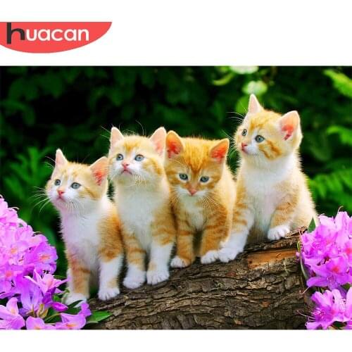HUACAN Cat Full Drill Diamond Painting Animal Wall Decoration Embroidery Mosaic Flowers Cross Stitch Diamond Art