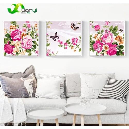3 Panel Peony Flower Paintings Print On Canvas Modular Wall Painting Peony Home Decor For Living Room Home Art Cuadros Unframed