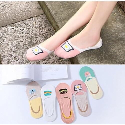 5 Pairs Summer Woman Harajuku Funny PINK Cartoon Food Cotton Socks Funny Egg Bread Cookies Happy Ankle Sox Kawaii Cute Girl