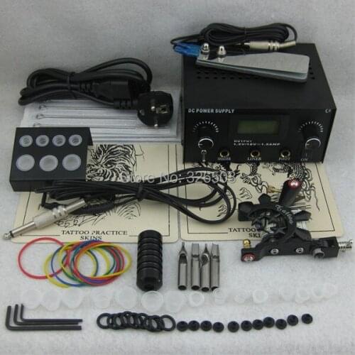 One Tattoo Machine LCD Dual Power Needles Tips Beginner Kit Set Supply TKS108