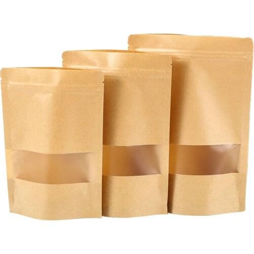 50pcs Thick Nuts Beans Snack Plastic Package Bag Clear Front Zip Lock Gift Bag Doypack One Side Stand Up Kraft Paper Ziplock Bag