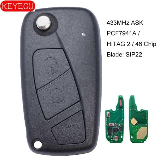 KEYECU 2PCS/Lot Flip Remote Key Fob 3 Button 433MHz PCF7941/ID46 Chip Replacement for Fiat Panda 2003-2012