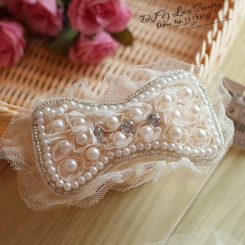 Size11*6cm(2pcs/lot) pearl bead applique, handmade adornment, corsage, sash applique, neckline collar applique