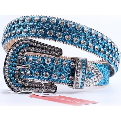 Western Cowgirl Cowboy Rhinestone Belt Luxury Designer Brand Ladies Genuine PU Leather Belts High Quality Silver Buckle Belt