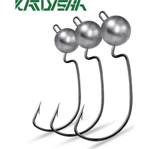 KATYUSHA 100Pcs Wide Crank Offset Fishing Hooks 3.5-5-7-10g Jig Head Fishhooks For Soft Worm Lure Barbed Bass Jigging Hooks