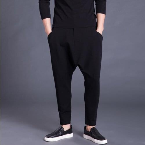 S-5xl New Casual Mens Loose Large Size Harem Pants Hanging Crotch Pants Hairstylist Fashion Tide Feet Pants Singer Trousers