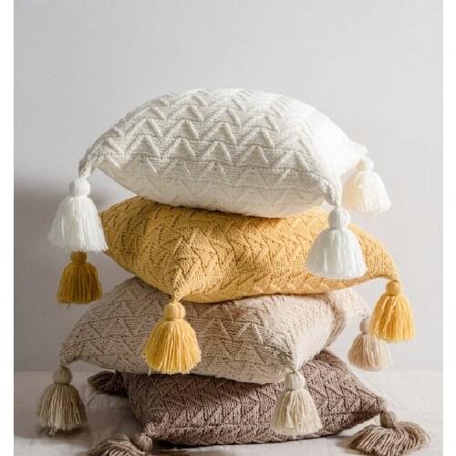 Chenille Tassel Throw Pillow Covers Yellow Green Pink Decorative Boho Pillow Covers Cushion Covers Home Decor