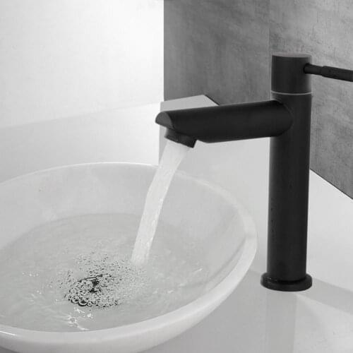 Sink Tap Modern Easy to Install Stainless Steel Black Bathroom Basin Faucet for Household