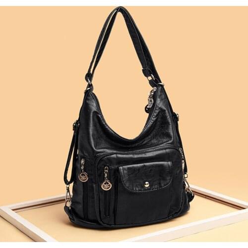 Womens Bag PU Leather Shoulder Crossbody Shopper Bag Casual Ladies Solid Color Multi Pockets Vintage Large Capacity Handbags