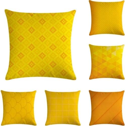Yellow Throw Pillow Cover Yellow Geometric Autumn Cushion Cover Fashion Cotton Linen Decorative 45x45cm Throw PillowCase