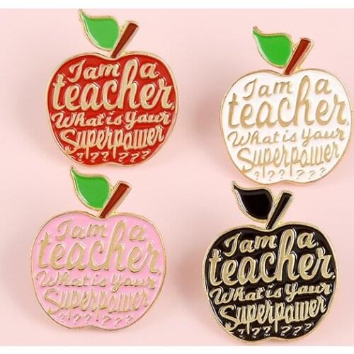 Cartoon Fun Fruit Apple Alphabet Enamel Brooch Alloy Badge Cowboy Clothes Bag Pin Woman Jewelry Accessories Teachers Day Gift