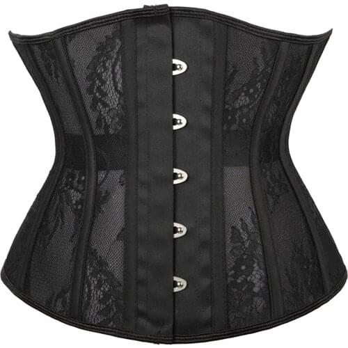 Womens Sexy Waist Trainer Cincher Black Steel Boned Gothic Retro Underbust Corsets and Bustiers Shapewear Corselet Corpete Top