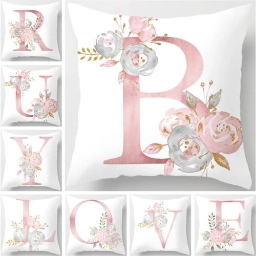 1Pc Pink Letters Pillowcase Flower Printed Sofa Cushion Cover Polyester Cotton Throw Pillow Cover For Car Home Room Deco 45*45cm