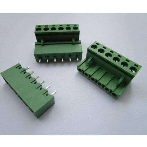 10 Pcs Close Straight 6 pin/way Pitch 5.08mm Screw Terminal Block Connector Green Color Pluggable Type With Straight pin