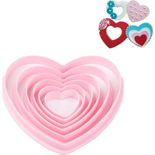 12set/Lot)Free Shipping FDA High Quality 6pcs Plastic Heart Shape Cookie Cutters Set HB0211