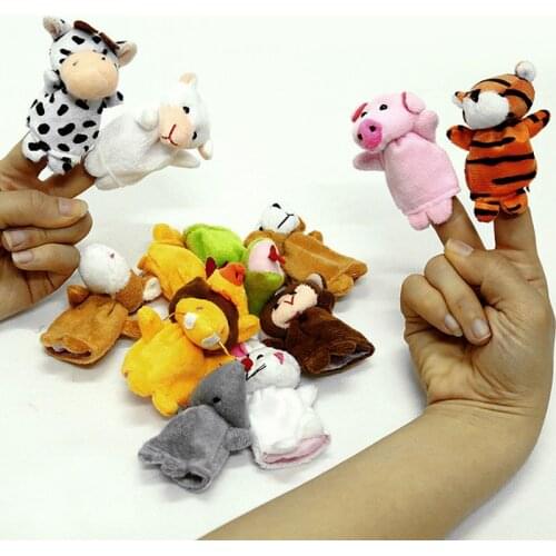 12 pcs/lot mini plush baby toy animal family finger puppets set zodiac boys girls finger puppets K0198