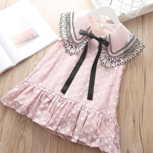 2021 New Girl Dress Summer Baby Girl Lace Print Stitching Princess Dress Children Dress Party Girl Clothes 3-7 Years Old