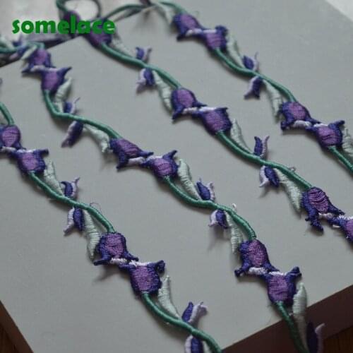 5-10Yds 1.5cm wide White purple green mixed floral Venise Lace Trim with Design for Wedding Bridal and Garment Decoration1909