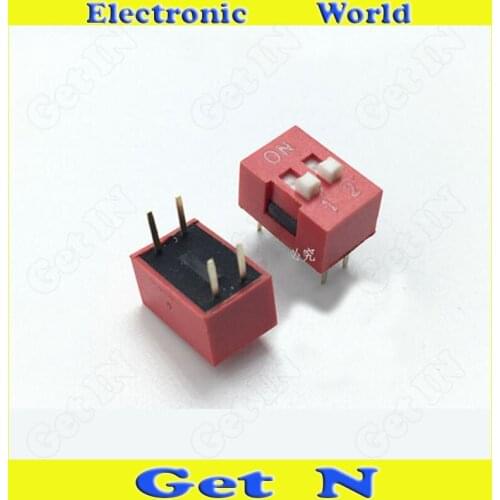 50pcs DIP Switch 2.54MM Pitch 2 Positions 4 Pins 4DIP Foot Codeing Switches Red High Quality