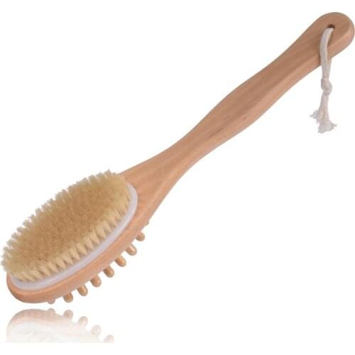 Free shipping Double Sides Bath Shower Brushes Soft Boar Bristles Bamboo Long Handle Back Brush SPA Brush Body Massager LX8985